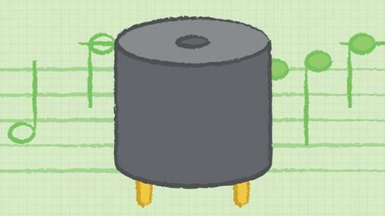 Small electronic buzzer with musical notes