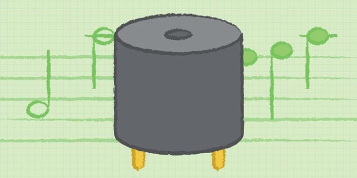 Small electronic buzzer with musical notes