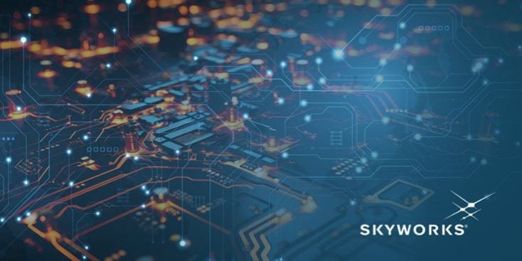 Skyworks circuit board with glowing connections