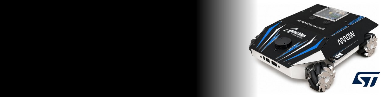 A small wheeled robotic vehicle is shown on the right side of a dark-to-light gradient background. 