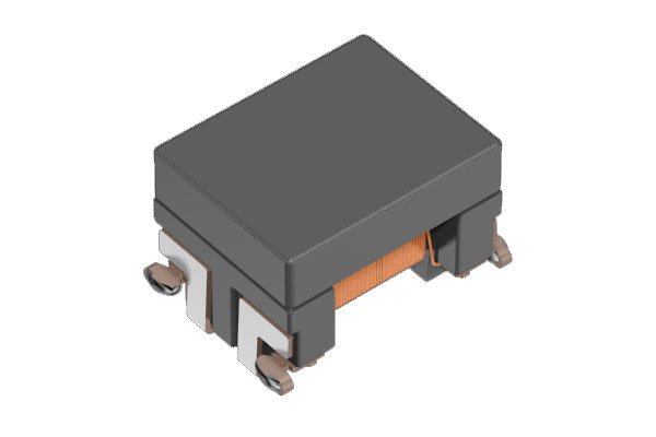 A small electronic component featuring a rectangular black casing and visible copper coil. 
