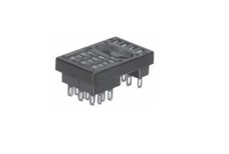 A compact black electronic component featuring multiple pin connectors on its base