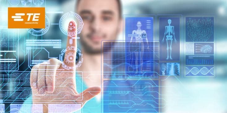 A person interacts with a high-tech digital interface featuring holographic visuals. 