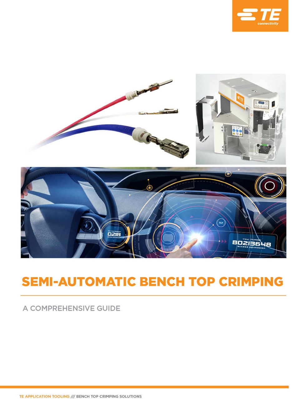 Cette image présente une machine à sertir semi-automatique de table ainsi que des composants de câblage détaillés.