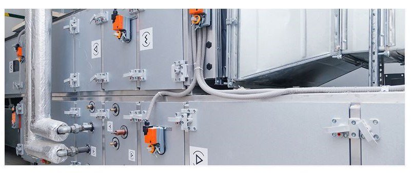 Industrial HVAC system featuring multiple control units and wiring