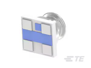 A square industrial push button is shown against a plain white background