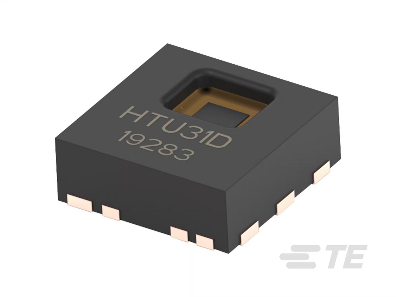 A compact HTU31D electronic sensor module is shown in close-up against a white background