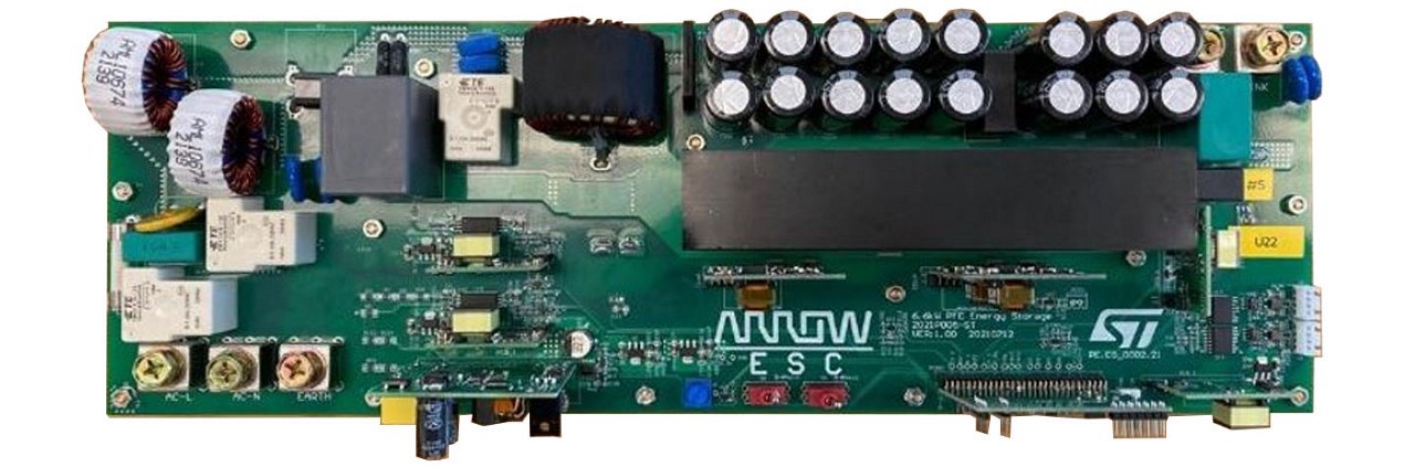 A detailed electronic circuit board featuring multiple capacitors, resistors, and other components. 
