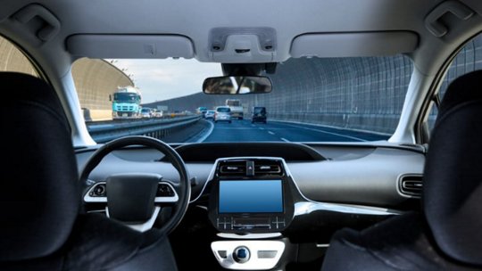 Image of self-driving car from the back seat