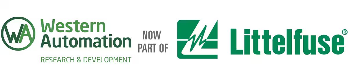 The image features the Western Automation Research & Development logo alongside the Littelfuse logo. The text 'NOW PART OF' indicates a merger or acquisition between the two companies.
