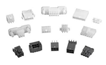 A collection of electrical connectors displayed against a plain white background