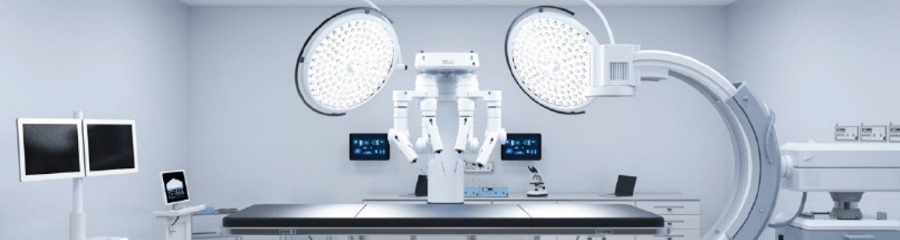 Image of modern operating room; medical equipment and operating table