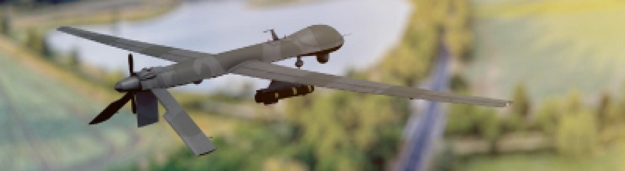 정찰 드론이 대지를 비행 중