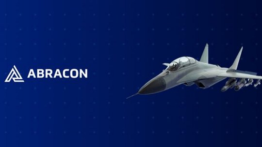 Abracon logo with fighter jet on blue