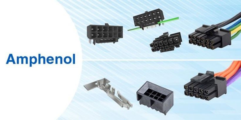 Conectores Amphenol, diversos tipos y configuraciones, incluyendo carcasas y conexiones de cable.