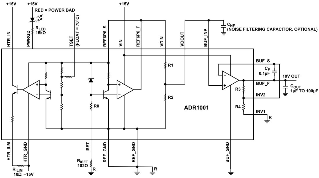A detailed schematic of the ADR1001 circuit, showcasing its components and connections