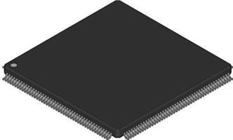 Square black circuit board with numerous connecting pins.