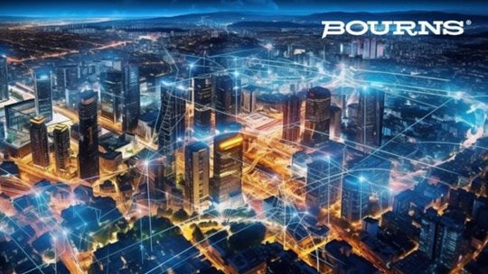 Transformadores PFB de Bourns para Infraestructura de Energía Inteligente Representados Sobre una Ciudad