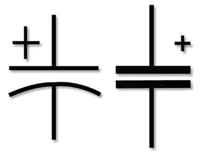 Two black electrical circuit symbols are displayed on a white background. 