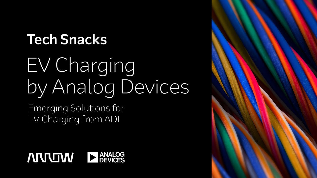 Gráfico promocional que destaca las soluciones de carga para vehículos eléctricos de Analog Devices.