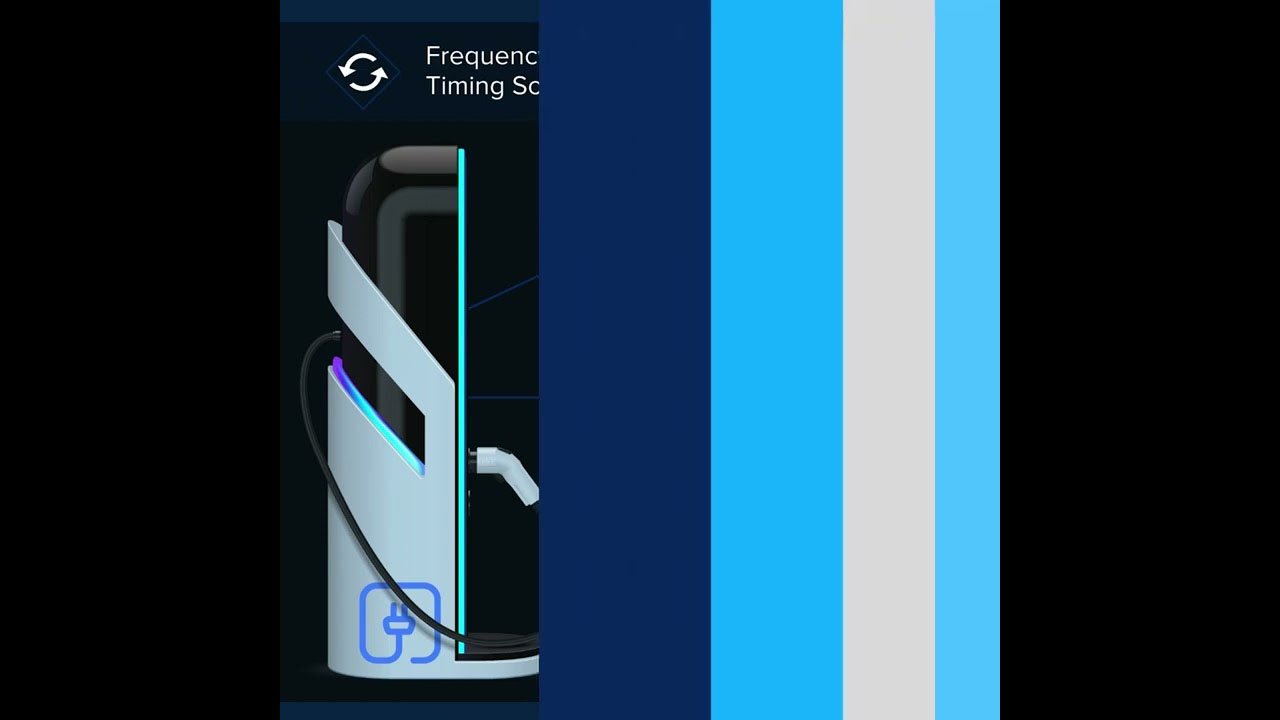 Una estación de carga futurista con un diseño minimalista y acentos luminosos.