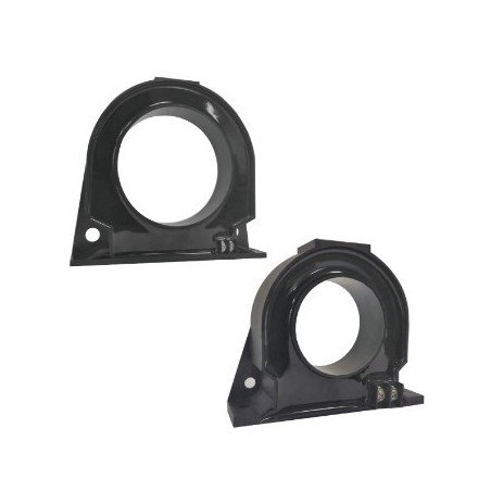 Two black circular mounting brackets are displayed against a plain white background. 