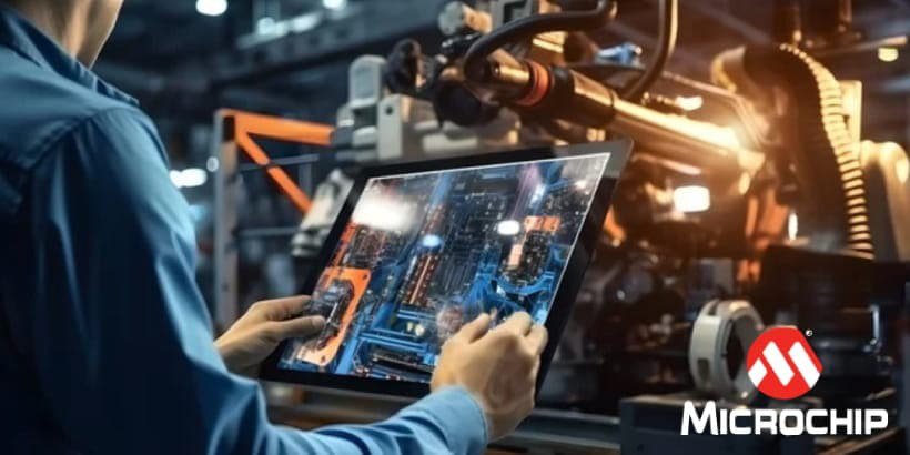 Un ingeniero opera un dispositivo con pantalla táctil que muestra una interfaz detallada de un circuito en un entorno industrial de alta tecnología.