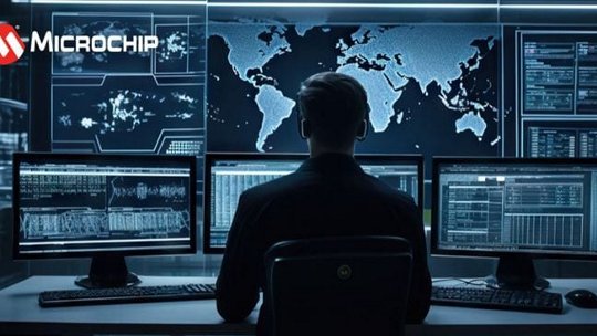 A professional sits in a dark control room, analyzing data displayed across multiple monitors.