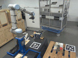 Robotic arm in industrial workspace