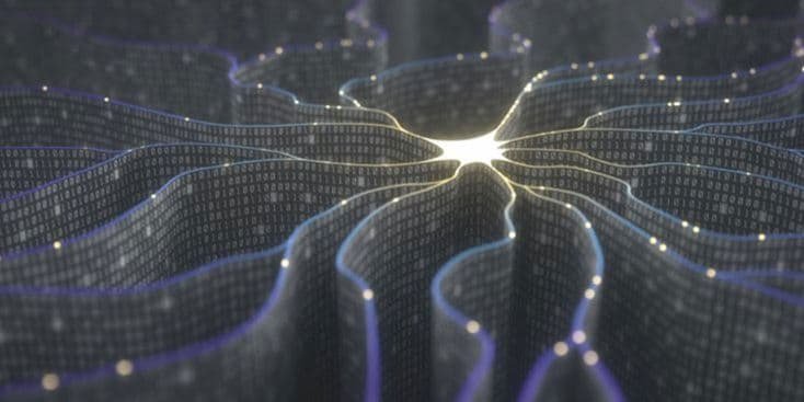 Una representación conceptual de una red neuronal con nodos digitales interconectados