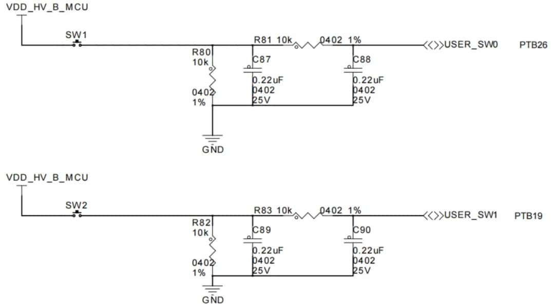 A detailed schematic of an electrical circuit featuring resistors, capacitors, and switches. 