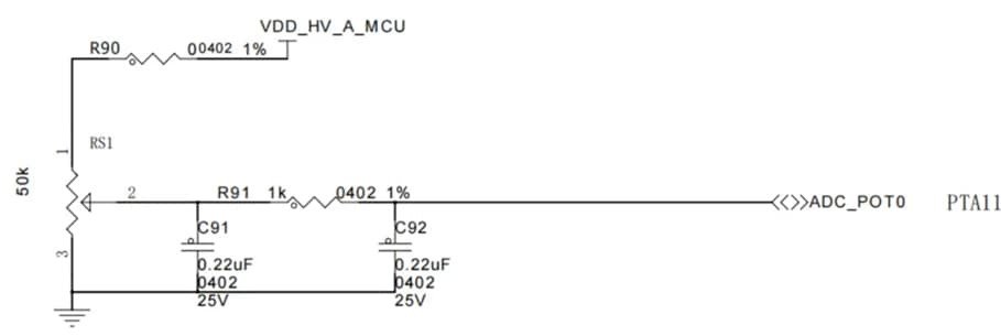 A detailed schematic diagram of an electronic circuit featuring resistors, capacitors, and connections. 