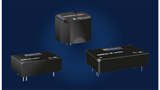 Three compact electronic modules are displayed against a deep blue background