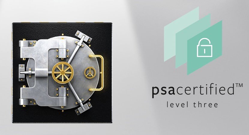 A metallic vault door featuring intricate gold and silver details is prominently displayed