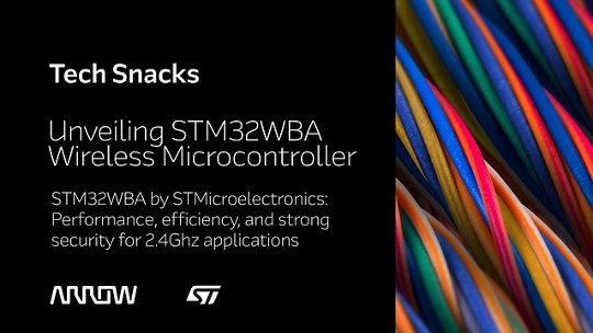 Werbegrafik mit dem STM32WBA Wireless-Mikrocontroller von STMicroelectronics.