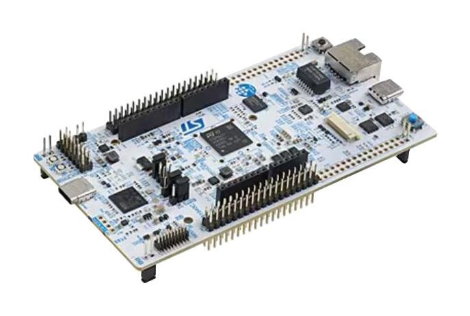A compact STMicroelectronics development board featuring multiple pin headers and integrated circuits.