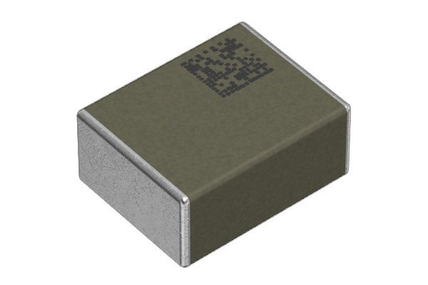 A compact rectangular electronic component featuring a visible QR code on its surface.