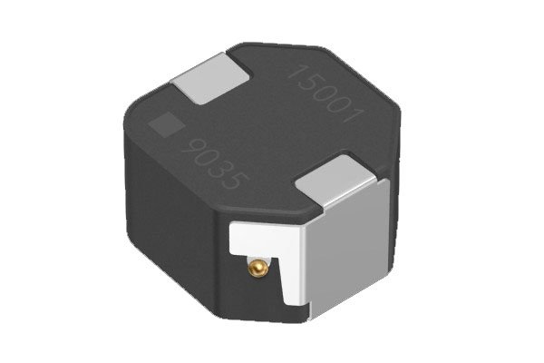 A hexagonal-shaped electronic component featuring a black and silver design.