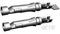Two metallic electrical connectors are displayed in a detailed illustration