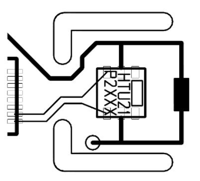 Technical illustration showcasing the HTU21 sensor within a circuit layout