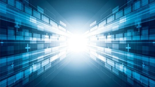 スピード、テクノロジー、革新を伝える未来的なデジタルデザイン