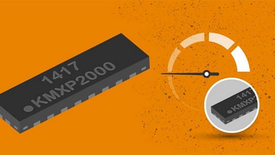 High-speed electronic component, the KMXP2000, depicted alongside a speedometer graphic, highlighting its performance.