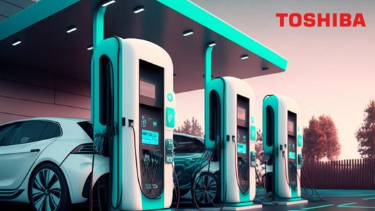 Moderne Ladestation für Elektrofahrzeuge mit Toshiba-Branding