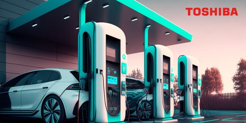 Moderne Ladestation für Elektrofahrzeuge mit Toshiba-Branding